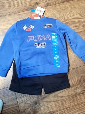 Puma Royal Blue Sweatshirt and Black Shorts Set for Kids